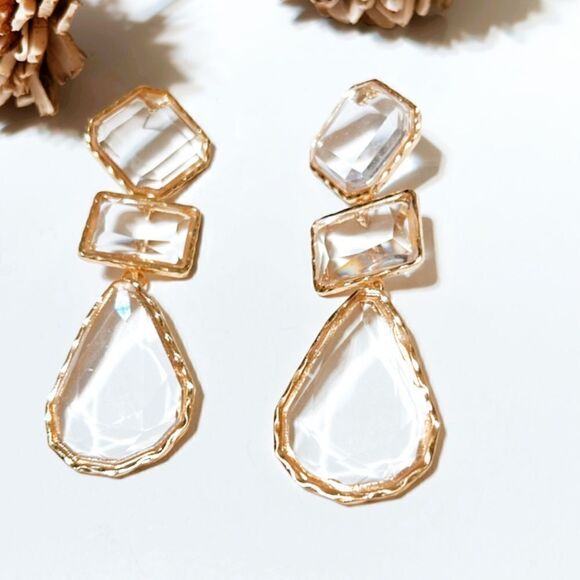 Zara Gold and Clear Geometric Earrings - Picture 3 of 6